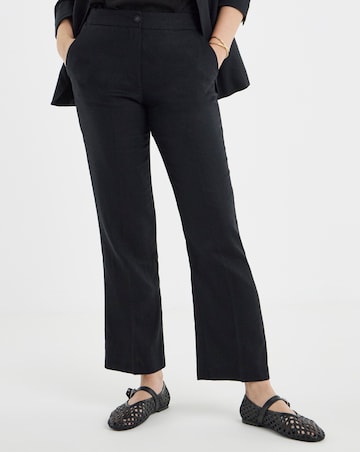 Black Linen Mix Straight Leg Trousers