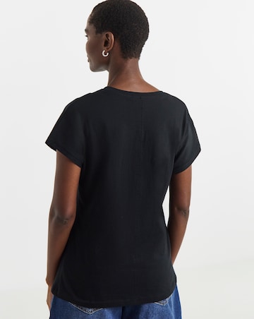 Pure Cotton Black Basic V-Neck Short Sleeve T-Shirt