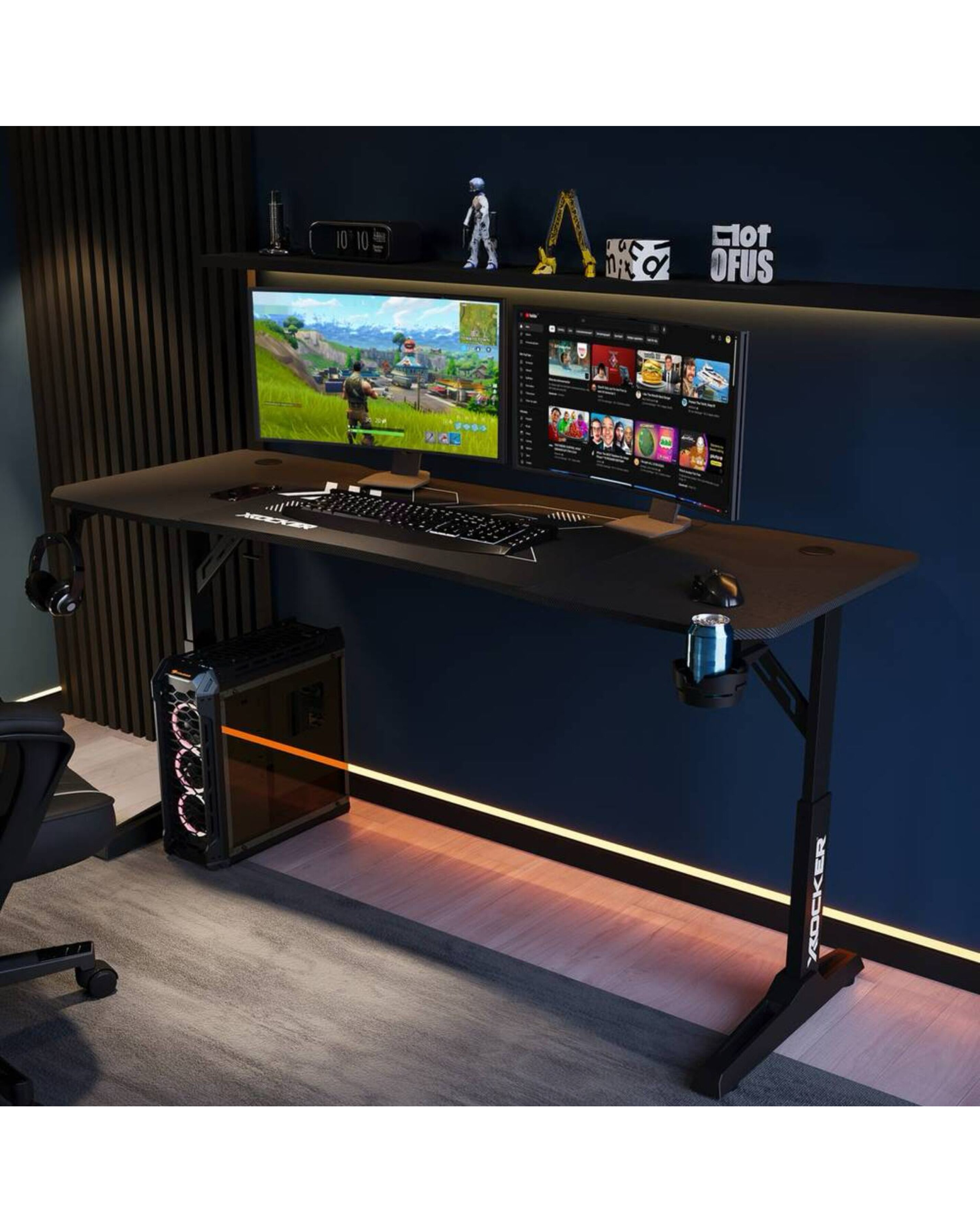 Table X Rocker Xl X Rocker Panther XL Reversible Corner Gaming Desk with Mousepad ...