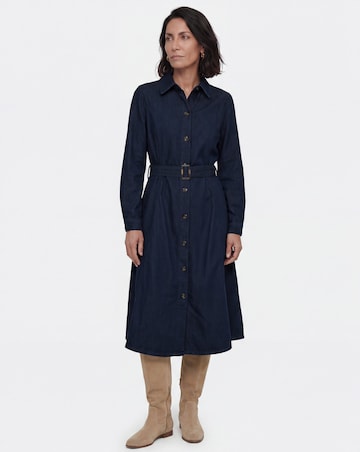 Indigo Belted Denim Midi Dress