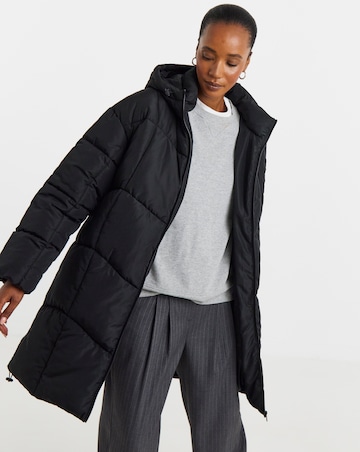 Black Mid Length Padded Coat