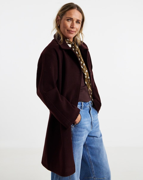 Aubergine Collared Button Front Lined Coat