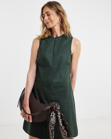 Olive Green Suedette Sleeveless Shift Dress