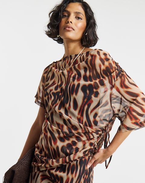 Animal Print Draped Chiffon Top