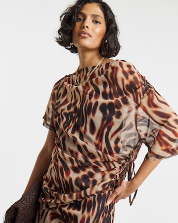 Animal Print Draped Chiffon Top