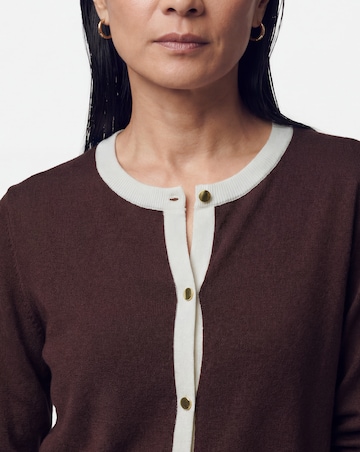 Contrast Tipping Crew Neck Cardigan