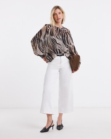 Abstract Print Blouson Sleeve Collarless Georgette Blouse