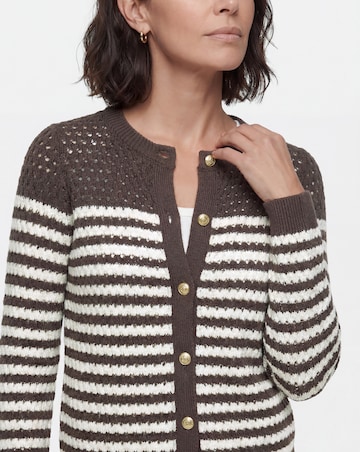 Pure Cotton Striped Open Stitch Cardigan