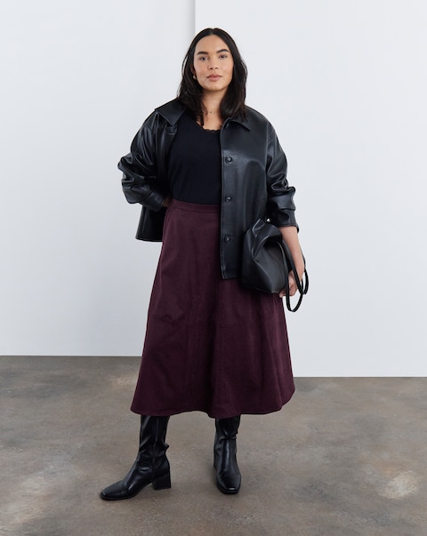 Simply Be Plum Suedette Seam Detail Midi Skirt