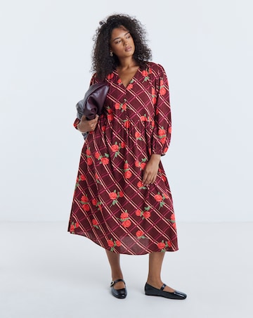 Simply Be Burgundy Floral Button Through Midi Dress