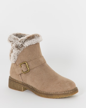 Cushion Walk Faux Fur Cuff Crepe Sole Ankle Boots - Wide Fit (E)