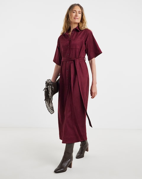 Burgundy Suedette Shirt Dress