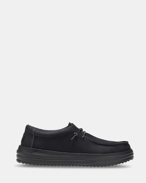 HeyDude Rev Leather Slip On Shoe - Black