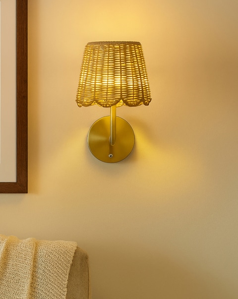 Calvera Scalloped Rattan Rechargeable Wall Light