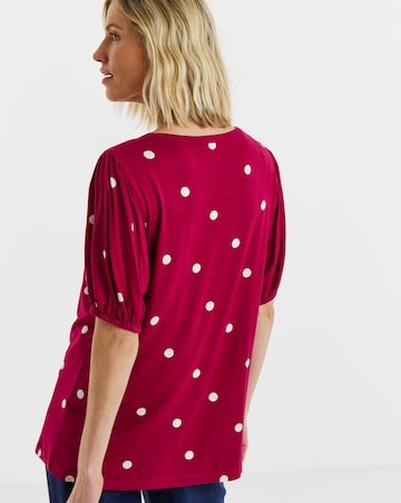 Pink Spot Button Front Short Sleeve Top
