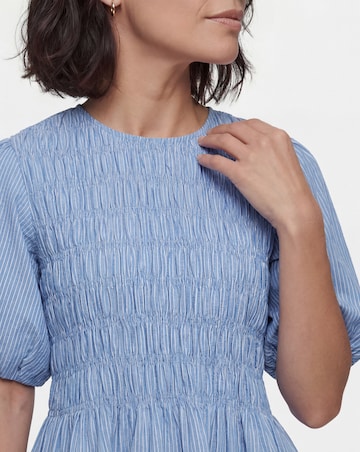 Shirred Peplum Striped Blouse