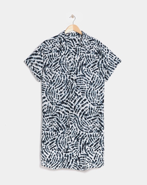 Linen Mix Collared Tunic Dress