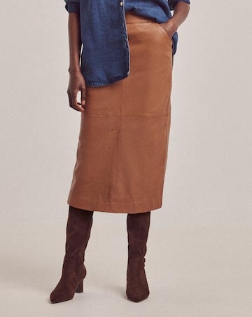 Anthology Tan Leather Column Midi Skirt