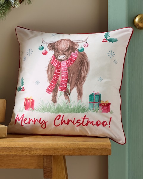 Catherine Lansfield Christmas Highland Cow Cushion