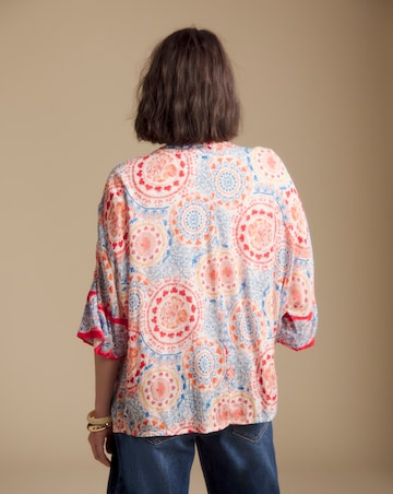 Julipa Printed Embroidered Textured Crinkle Kimono
