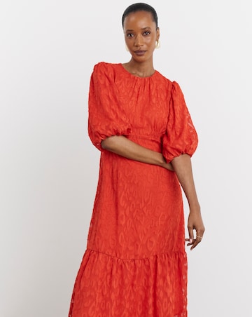 Joanna Hope Coral Burnout Bubble Sleeve Dress