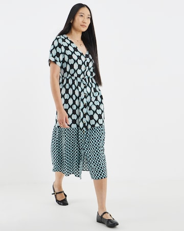 Contrast Print Button Through Dress