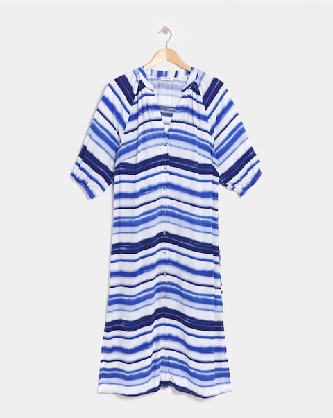 Tie Dye Kaftan Button Through Shirt Dress With Side Slits