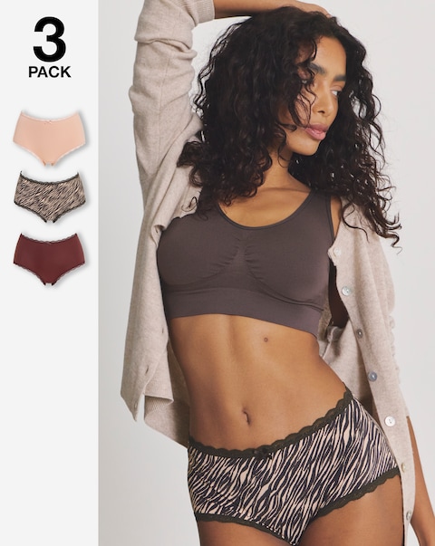 Pretty Secrets (3 Pack) Microfibre Lace Trim Short Knickers