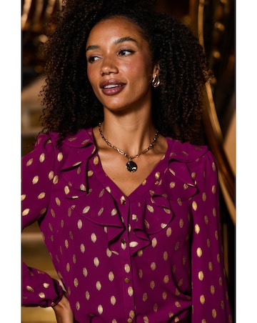 Sosandar Ruffle Front Chiffon Foil Blouse