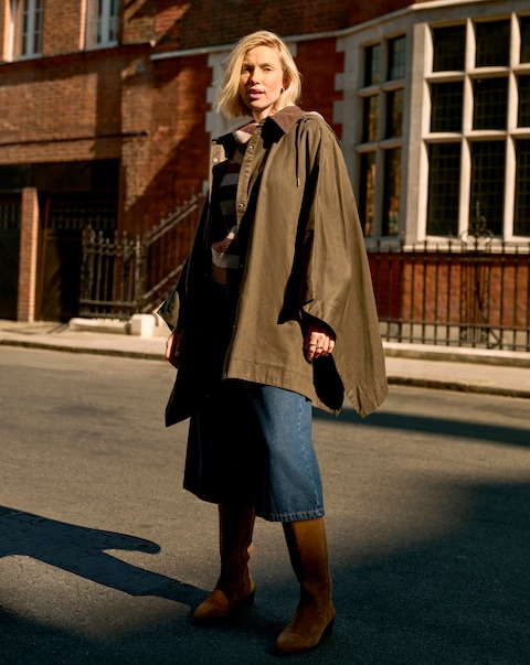 Khaki Cord Collar Coated Cape Jacket