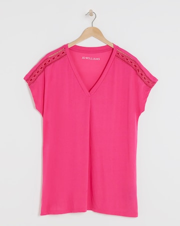 V Neck Grown on Sleeve Trim Insert Longline Top