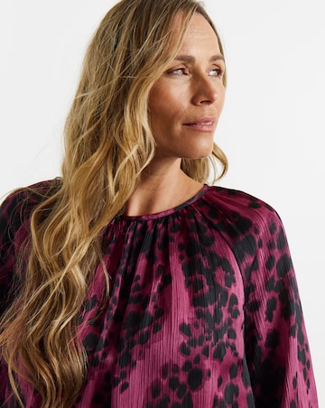 Pink Print Satin Raglan Blouse