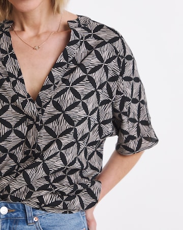 Printed Linen Mix Tunic Top