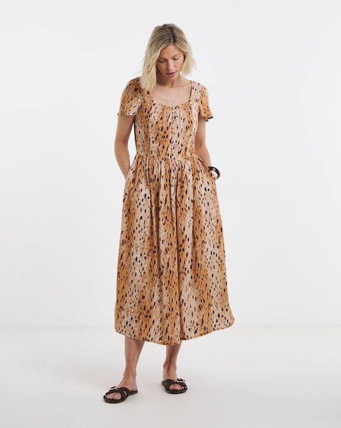 Linen Square Neck Tea Dress