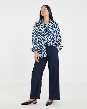 Navy Print Satin Long Sleeve Shirt