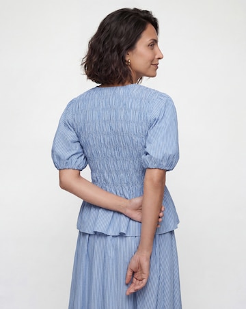 Shirred Peplum Striped Blouse