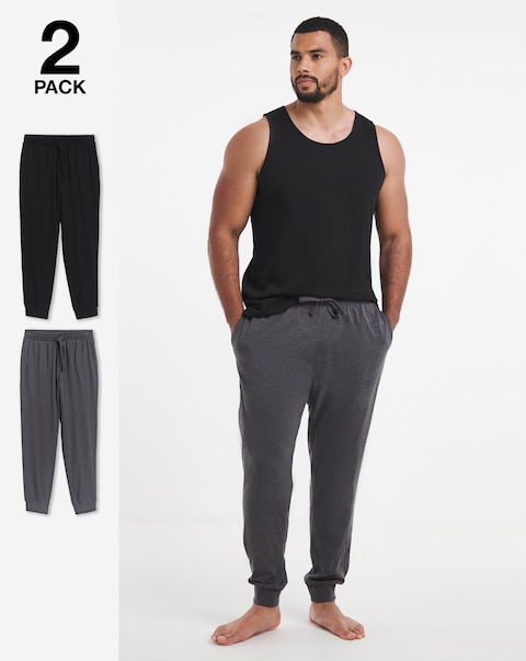 2 Pack Jersey Cuffed Lounge Joggers - Black/Charcoal