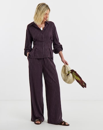 PLUM PINSTRIPE TIE WAIST WIDE LEG TROUSER CO-ORD