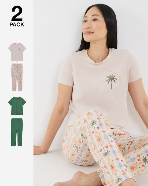 JD Williams (2 Pack) Value Pyjama Sets Palm Print