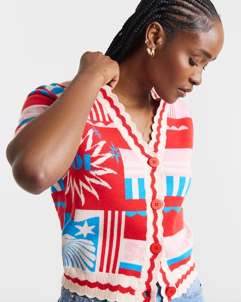Short Sleeve Graphic Print Cardigan