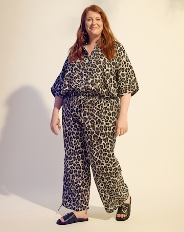 Oversized Leopard Print Shirt And Trouser Beach Co-Ord Set