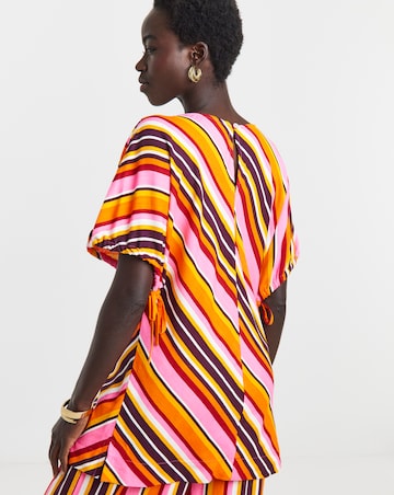 Printed Linen Mix Elasticated Cuff Boxy Top