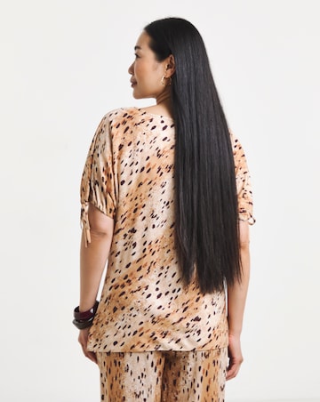 Linen Mix Elasticated Cuff Check Boxy Top