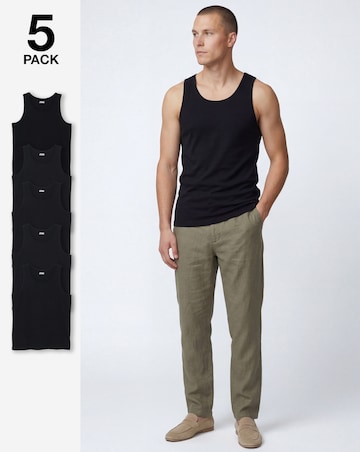 5 Pack Pure Cotton Black Vests Long