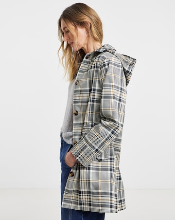 Hooded Check Print Trench Car Coat