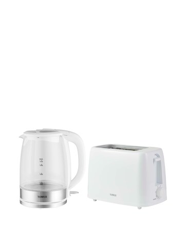 Presto 1.7 Litre Glass Kettle and 2 Slice Plastic Toaster