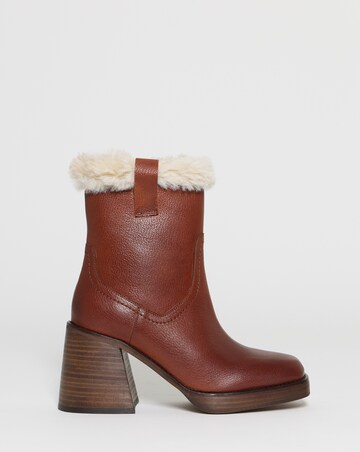 Kai Leather Fur Cuff Platform Boots - Extra Wide Fit (EEE)