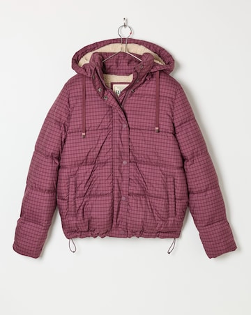 Fatface Short Check Puffer Plum