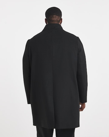 Black Wool Blend Mid Length Funnel Neck Coat