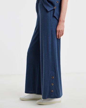 Navy Ribbed Button Side Wide Leg Jogger